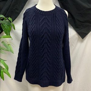 Loft Navy Blue Thick sweater with cold shoulder
